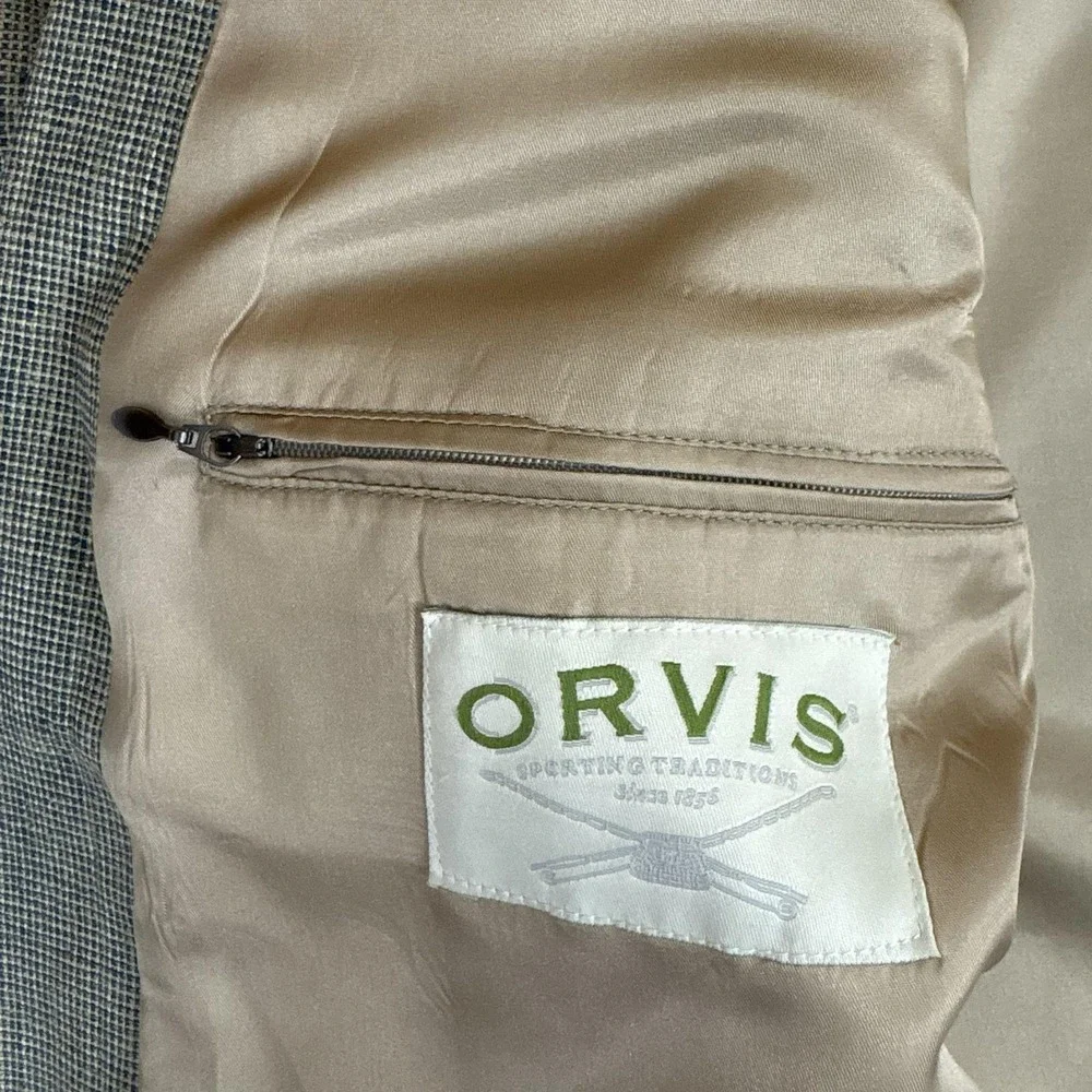 Orvis Blazer Sport Coat Mens 46R Gray Silk Tweed Check Classic Fit Lined